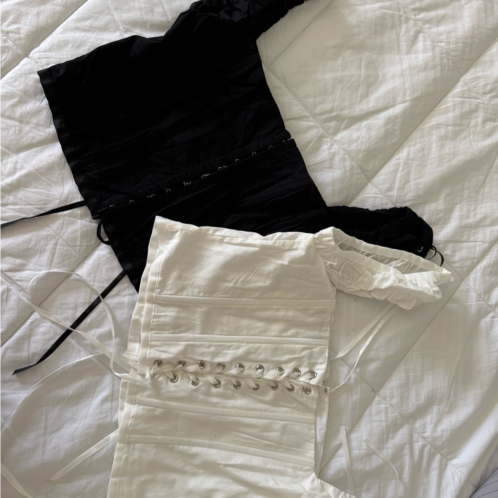 Kendall & Kylie Black and White Lace-Up Tops